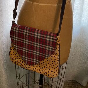 Boutique brand plaid and animal print cross body bag